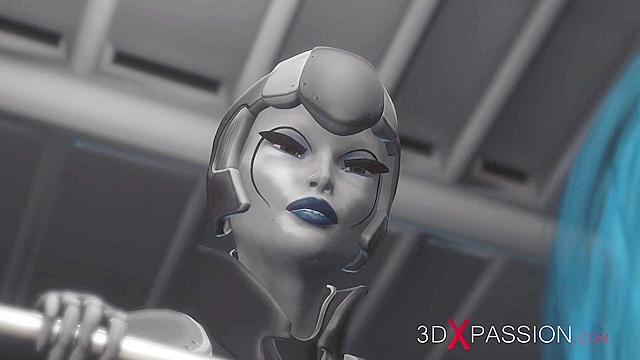 Sci-fi female android fucks a space girl with a strapon on alien world