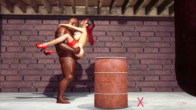 Red-haired sexy college girl has anal fuck with a black big cock - 3d porn