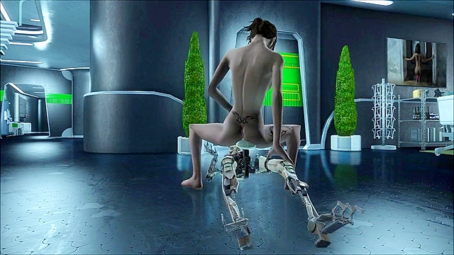 Fallout 4 robot uses two cocks to double penetrate petite slut