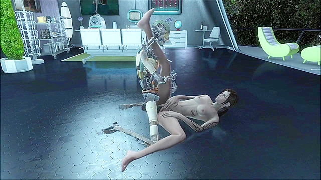 Fallout 4 robot uses two cocks to double penetrate petite slut