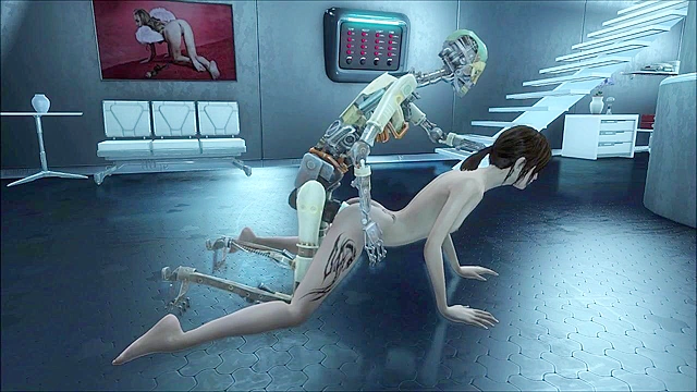 Fallout 4 robot uses two cocks to double penetrate petite slut
