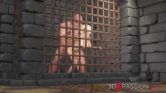 Cute blonde virgin gets fucked hard by a big monster cock in the dungeon