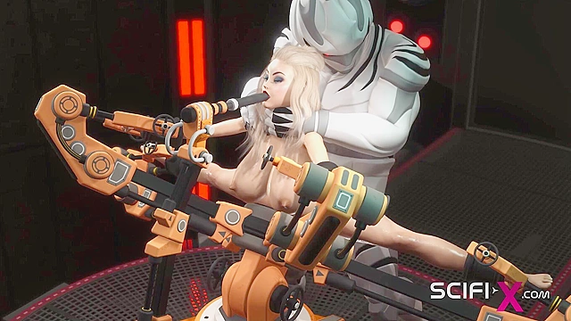 Sci-Fi 3D BDSM. Sex android fucks hard a hot cuffed hottie in restraints