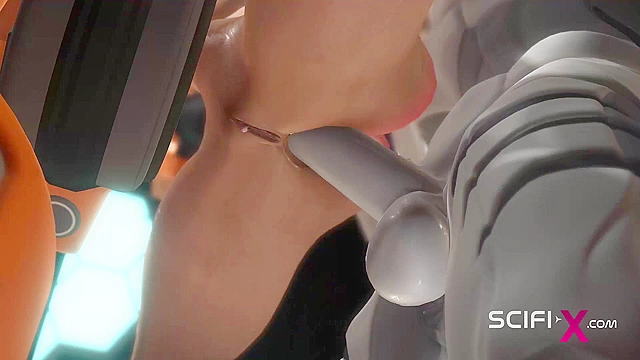 Sci-Fi 3D BDSM. Sex android fucks hard a hot cuffed hottie in restraints