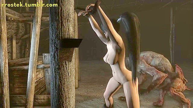 Momji from dead or alive gets her pussy destroyed by a monster