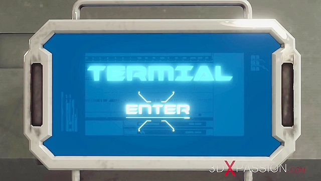 Futa sex robot face fucks a female alien in the sci-fi lab