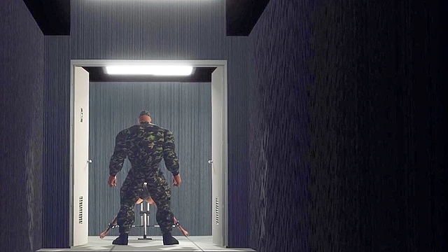 A sexy brunette gets fucked tied up and fucked by a US soldier in a hidden room