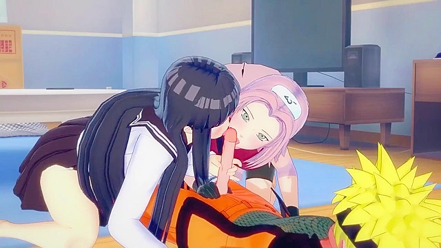 Hinata and Sakura threesome creampied by Naruto