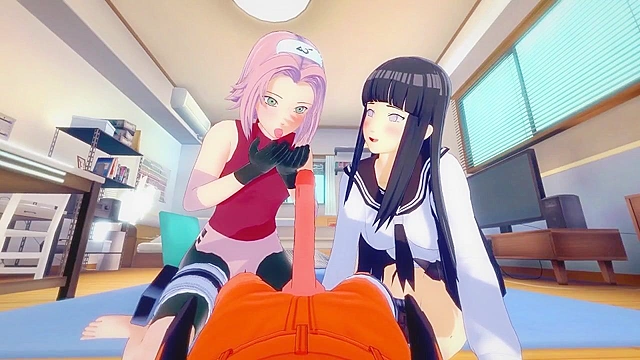 Hinata and Sakura threesome creampied by Naruto