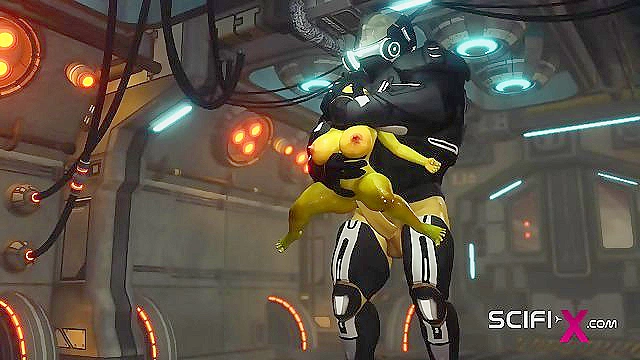 Alien sex in a starship. Female green alien gets fucked by big cock