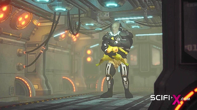 Alien sex in a starship. Female green alien gets fucked by big cock