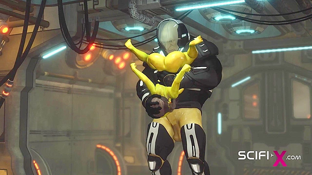 Alien sex in a starship. Female green alien gets fucked by big cock