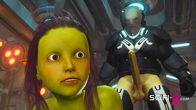 Alien sex in a starship. Female green alien gets fucked by big cock