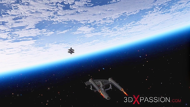 A hot 3d sci-fi android dickgirl face fucks sexy girl in the space station