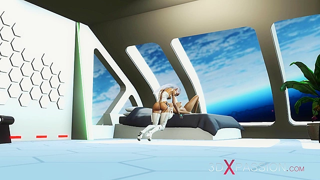 A hot 3d sci-fi android dickgirl face fucks sexy girl in the space station