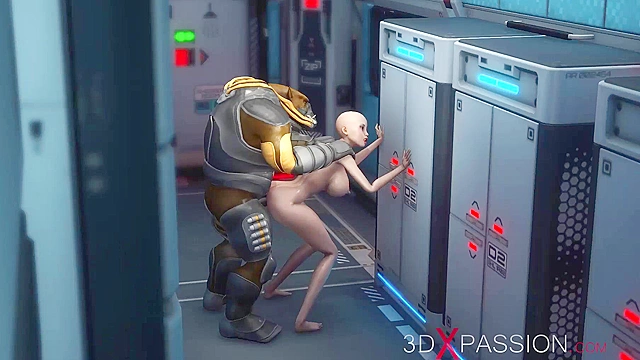 Space marine gives 3d bald girl a rough fucking in her asshole