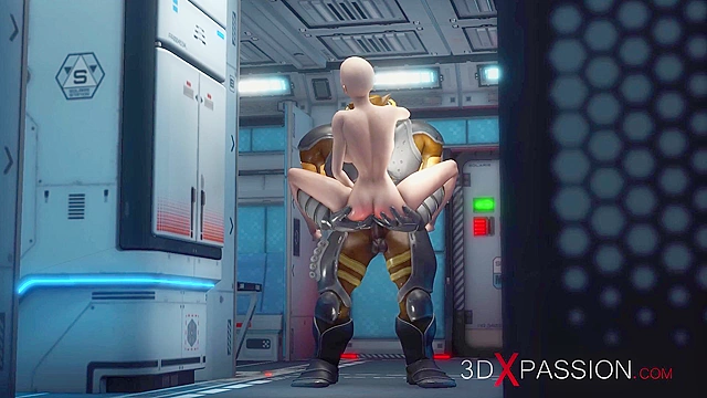 Space marine gives 3d bald girl a rough fucking in her asshole