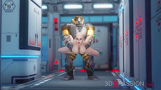 Space marine gives 3d bald girl a rough fucking in her asshole