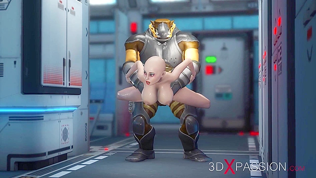 Space marine gives 3d bald girl a rough fucking in her asshole