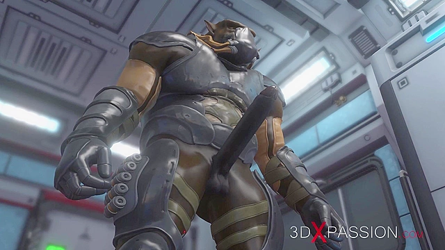 Space marine gives 3d bald girl a rough fucking in her asshole