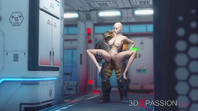 Space marine gives 3d bald girl a rough fucking in her asshole