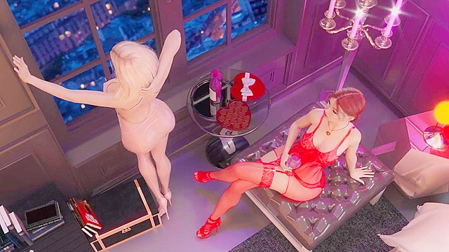 Big tits futanari babes in lingerie romantic 3d sex animation in Paris