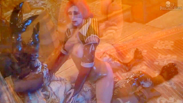 Sexy redhead Triss Merigold from The Wither romantic and rough 3d groupsex