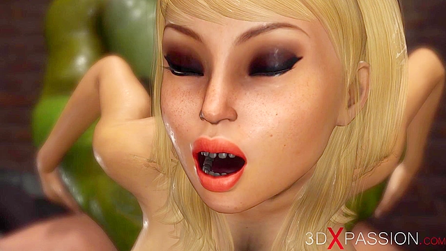 Hot 3d blonde gets fucked hard by a green monster with big dick in the sewers