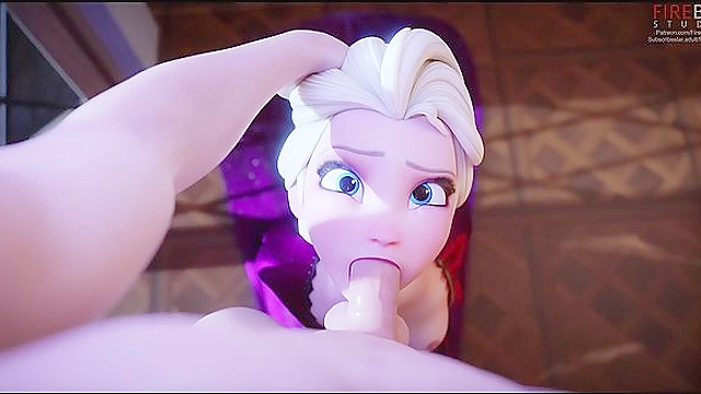 Elsa gets mouth full of cum down her throat