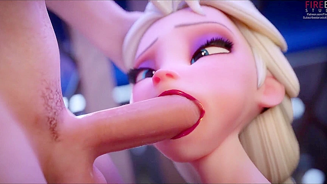 Elsa gets mouth full of cum down her throat