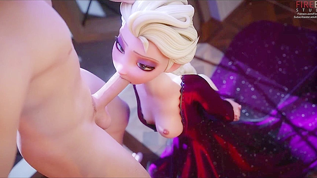 Elsa gets mouth full of cum down her throat