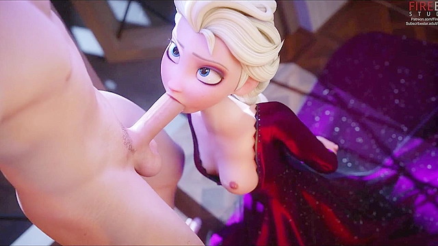 Elsa gets mouth full of cum down her throat