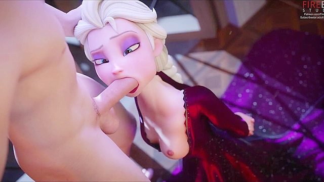 Elsa gets mouth full of cum down her throat