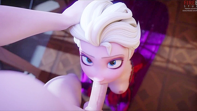 Elsa gets mouth full of cum down her throat