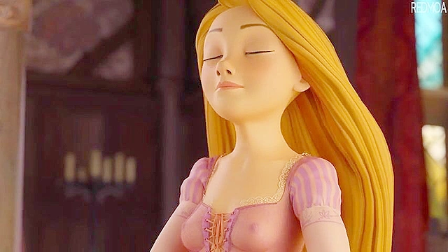 Disney princess Rapunzel swallow cum after blowjob