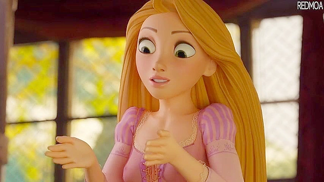 Disney princess Rapunzel swallow cum after blowjob