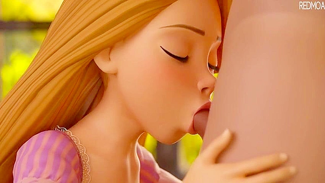 Disney princess Rapunzel swallow cum after blowjob