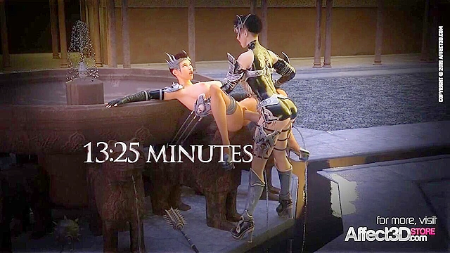 Futanari warrior queen fucking a big tits babe in a 3d animation