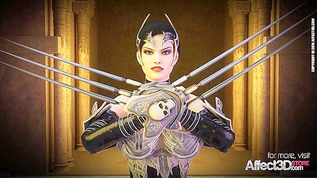 Futanari warrior queen fucking a big tits babe in a 3d animation