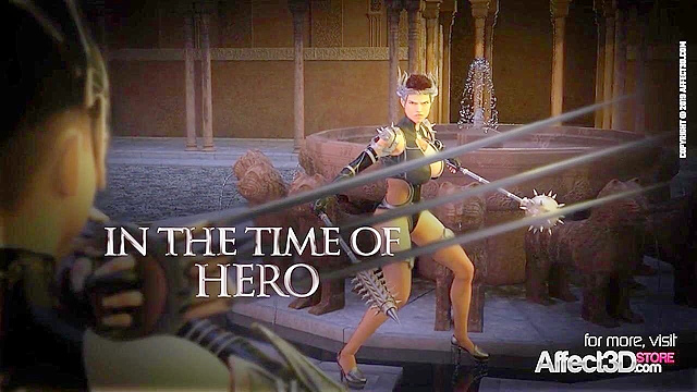 Futanari warrior queen fucking a big tits babe in a 3d animation