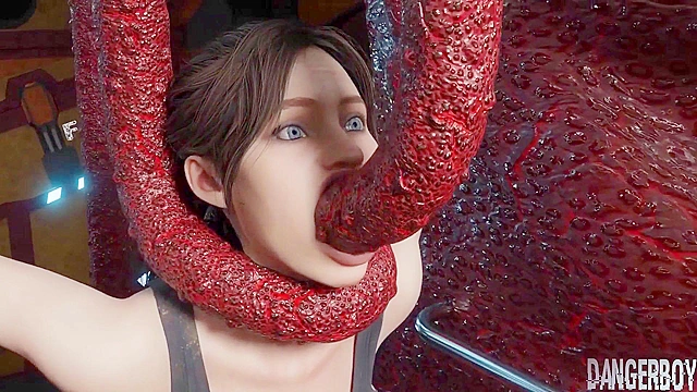 Into Space 1 - Resident Evil Claire double penetrated by tentacles
