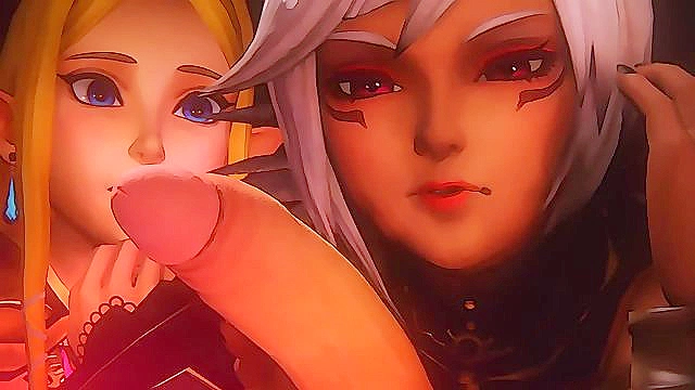 The Royal Treatment - Zelda and hot elf babe fight over Link's hard boner