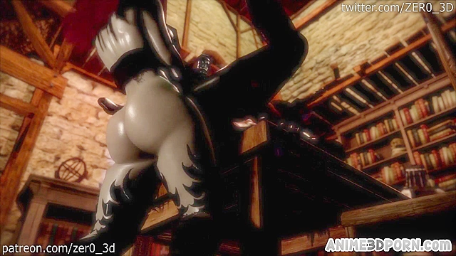 Futanari 3D demoness facesitting, pussy fingering and anal fucking with horse cock