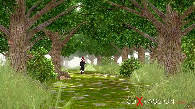 Beautiful fairy and gnome having a fuck on a bridge