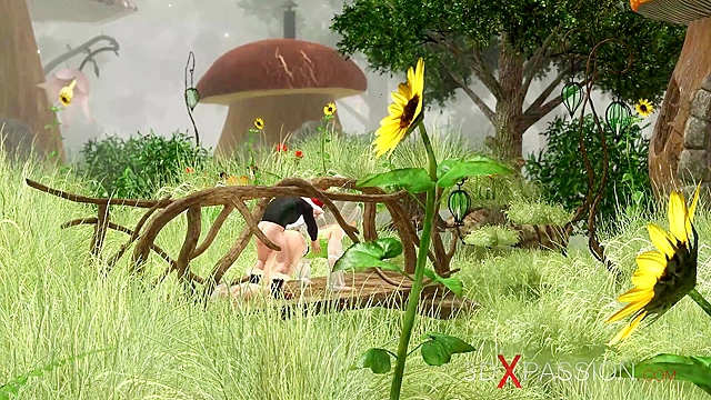 Beautiful fairy and gnome having a fuck on a bridge