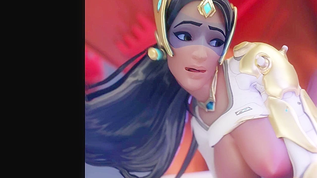 Overwatch Symmetra vibrates her pussy then sucks big cock
