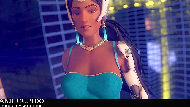 Overwatch Symmetra vibrates her pussy then sucks big cock