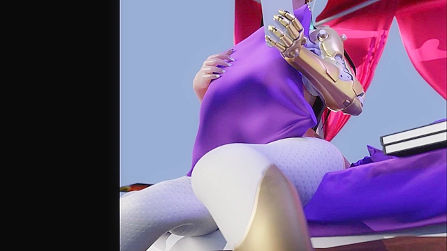 Overwatch Symmetra vibrates her pussy then sucks big cock