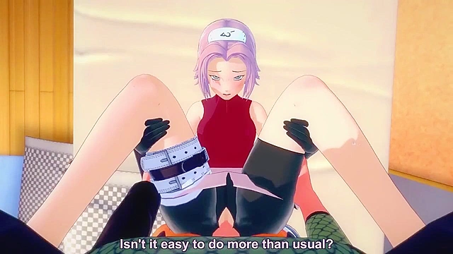 Naruto slides his cock into Sakura's tight ninja pussy