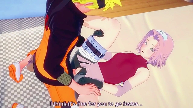 Naruto slides his cock into Sakura's tight ninja pussy